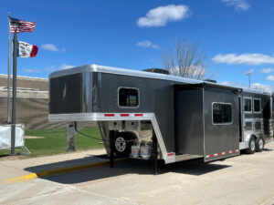 Horse trailer outside school